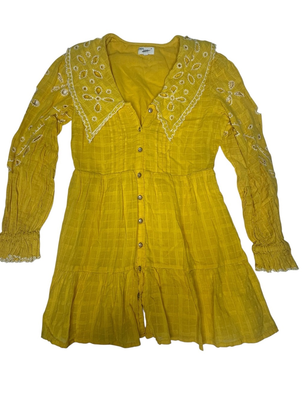 Anthropologie x RAHI Yellow Eyelete Long Sleeve Mini Shirtdress XS - Picture 5 of 13